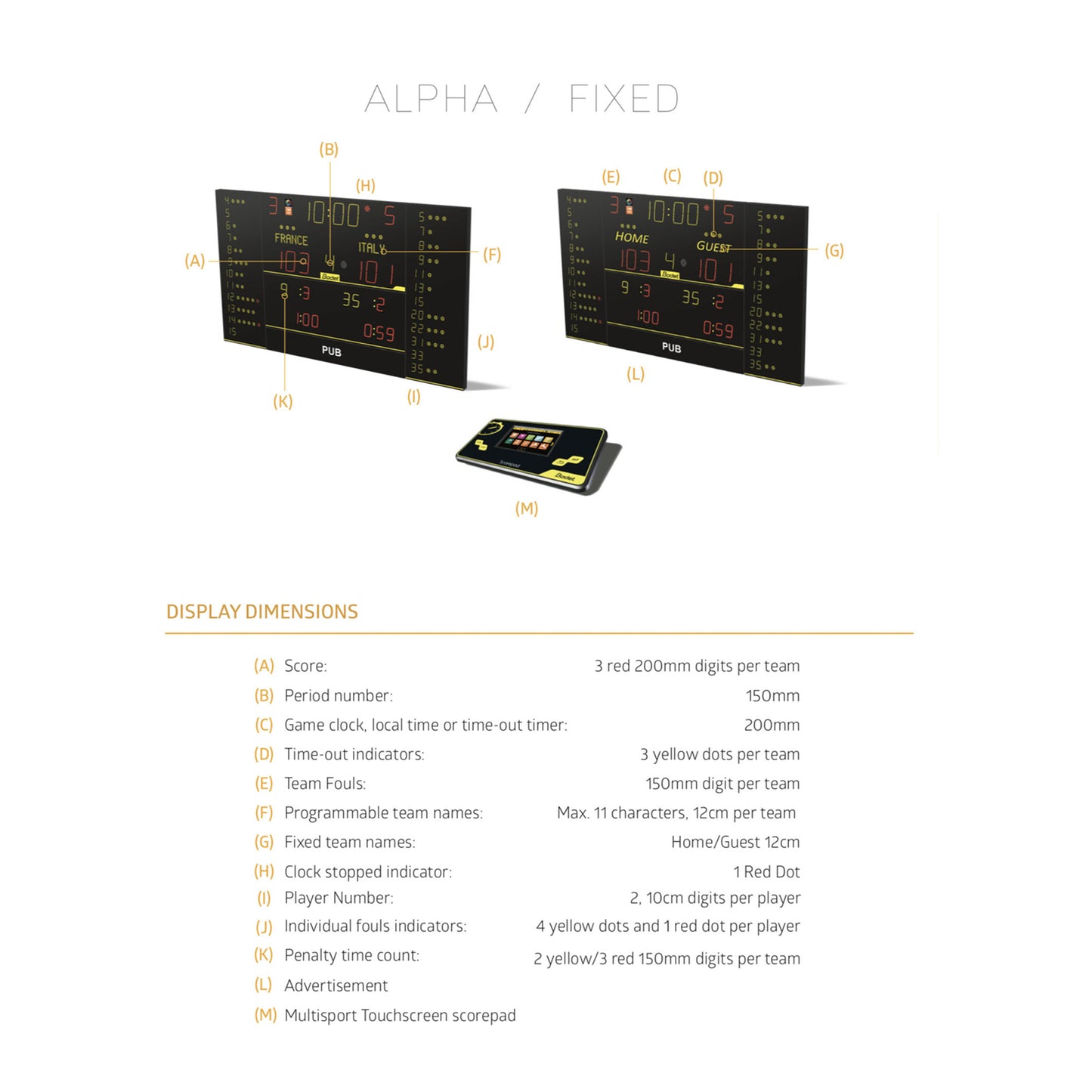 Indoor Scoreboard-Bodet 8NT220-F10 Alpha & 8NT220-F10-Sportserve