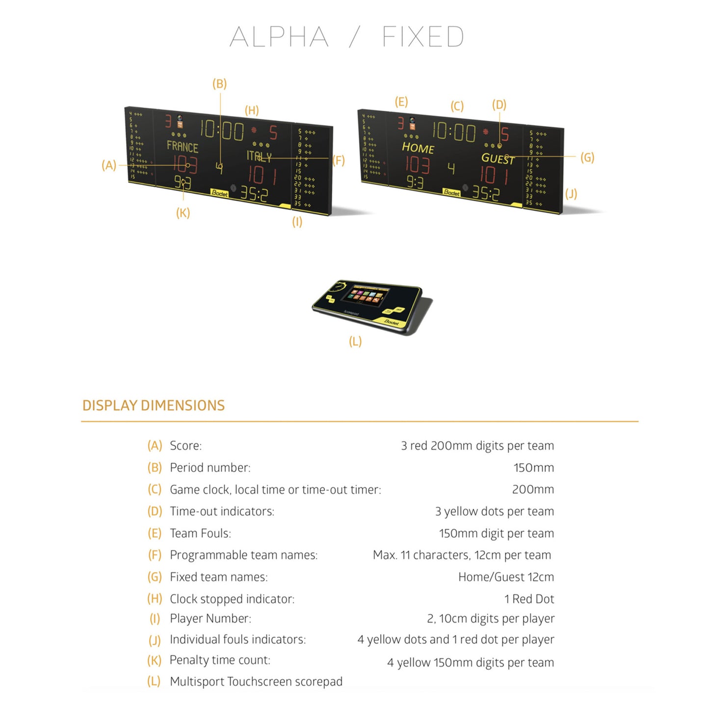 Indoor Scoreboard-Bodet 8T120-F6 Alpha & 8T120-F6-Sportserve