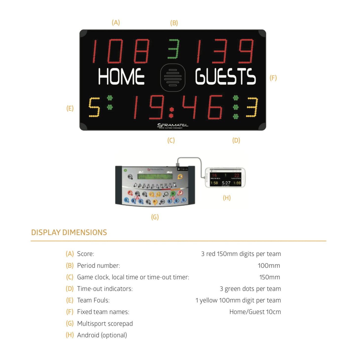 Indoor Scoreboards-Stramatel 452 ME 3000 Colors-Sportserve