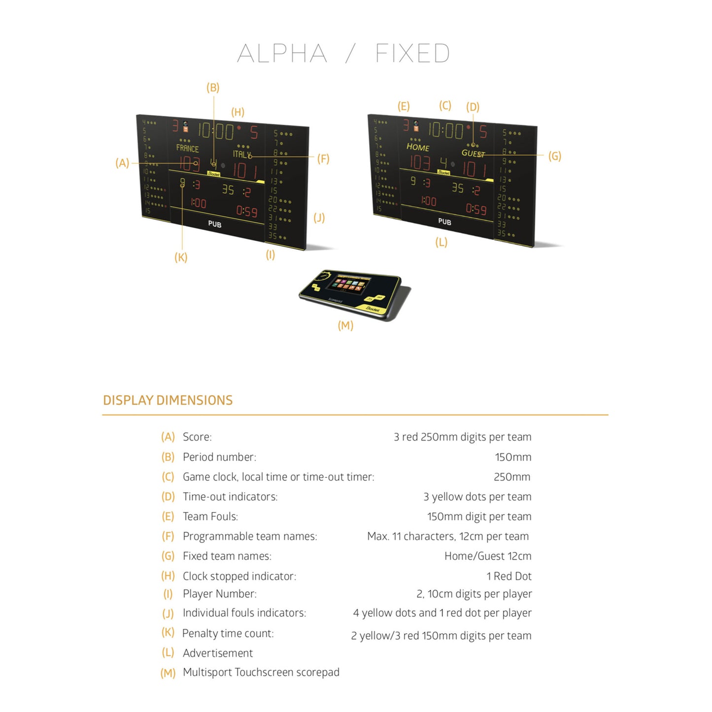 Indoor Scoreboard-Bodet 8NT325-F10 Alpha & 8NT325-F10-Sportserve